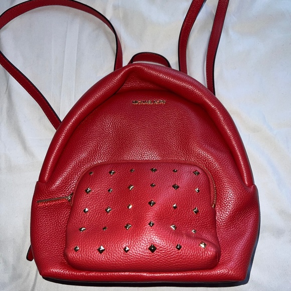 NWT$428.00 - Michael Kors Erin Medium Studded Leather Backpack Racing Red 